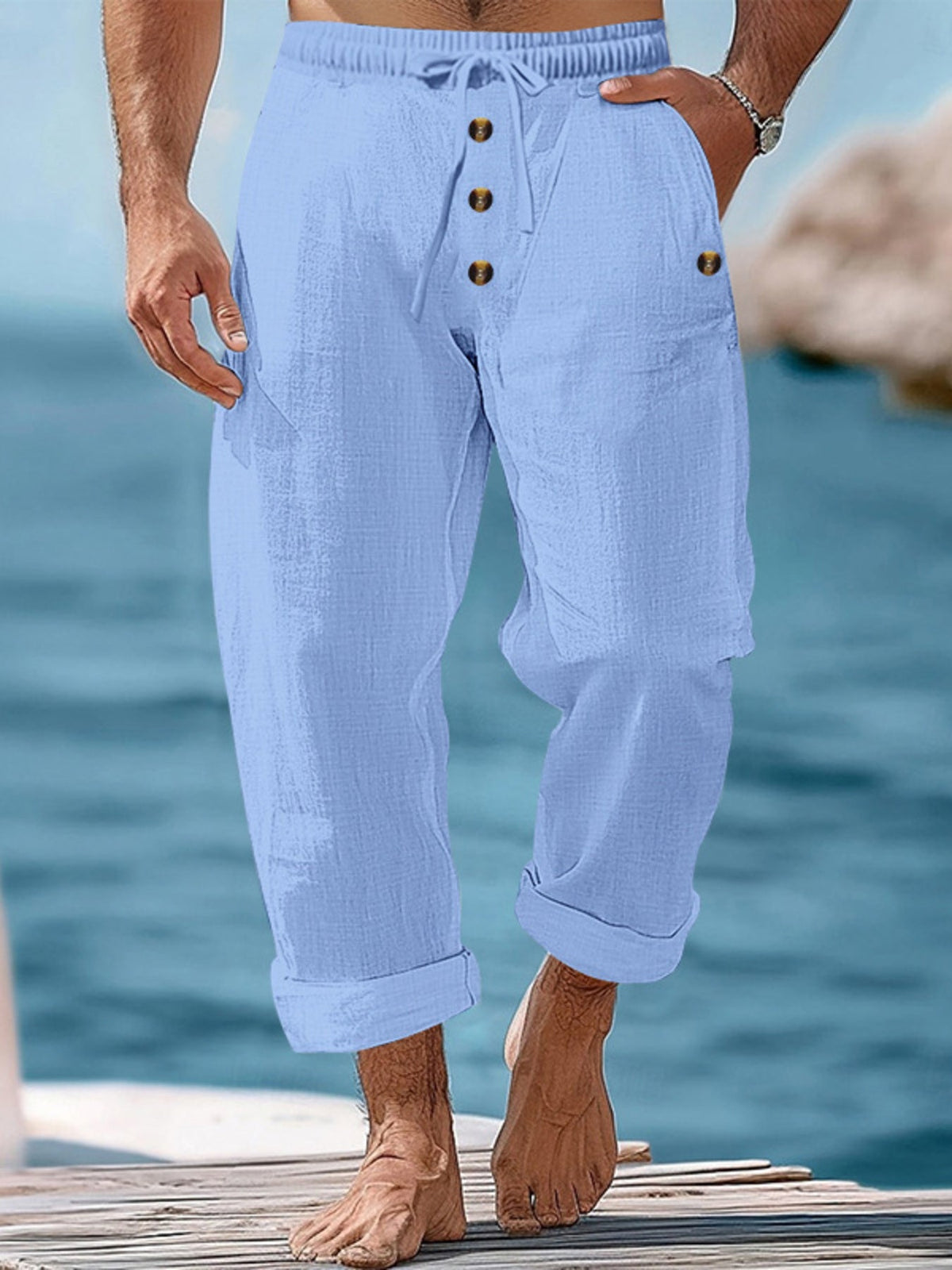 Men's Full Size Button-Fly Drawstring Pants Plus Size - Flip Flop Dynasty