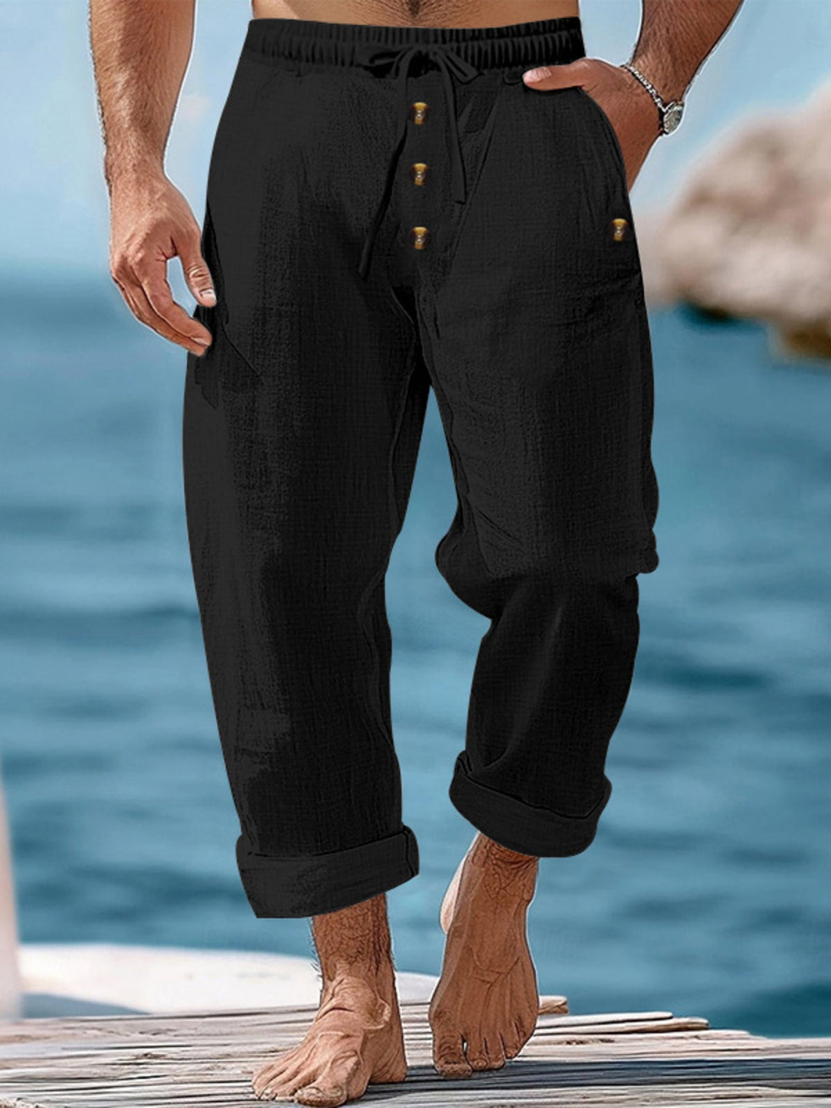 Men's Full Size Button-Fly Drawstring Pants Plus Size - Flip Flop Dynasty