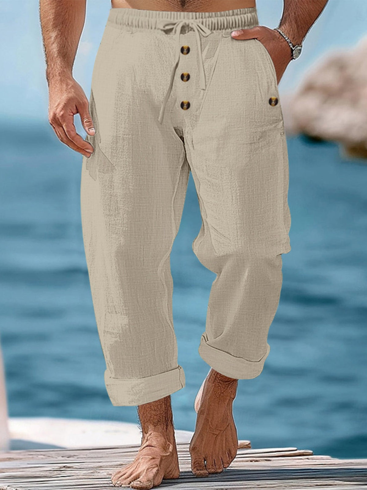 Men's Full Size Button-Fly Drawstring Pants Plus Size - Flip Flop Dynasty