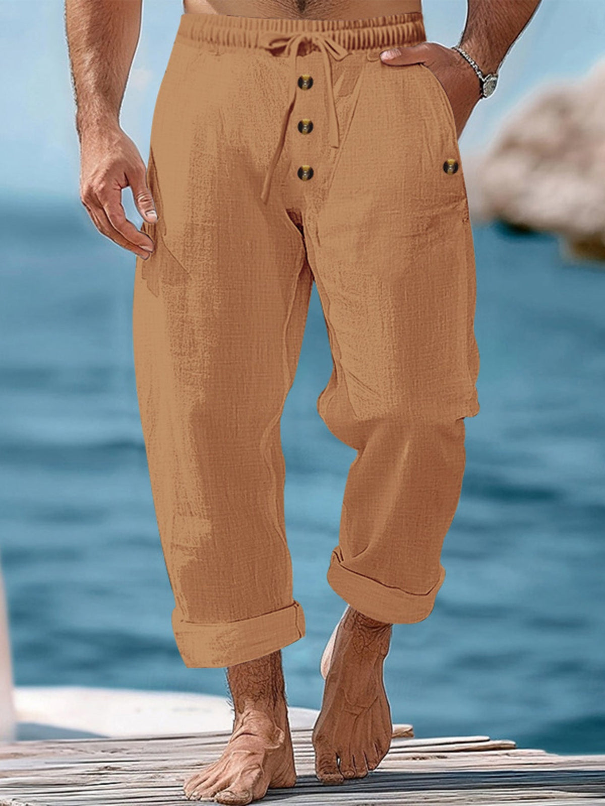 Men's Full Size Button-Fly Drawstring Pants Plus Size - Flip Flop Dynasty