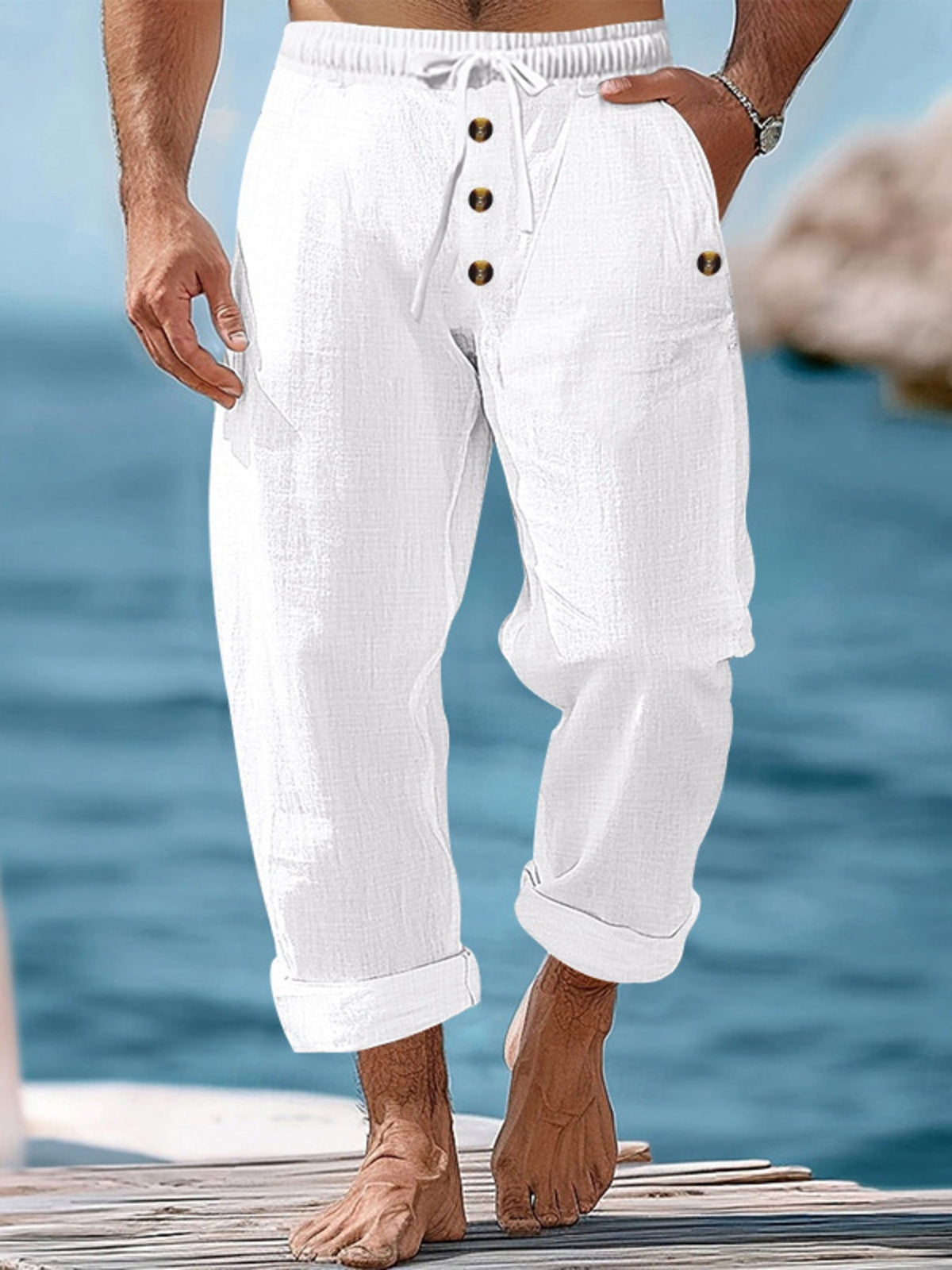 Men's Full Size Button-Fly Drawstring Pants Plus Size - Flip Flop Dynasty