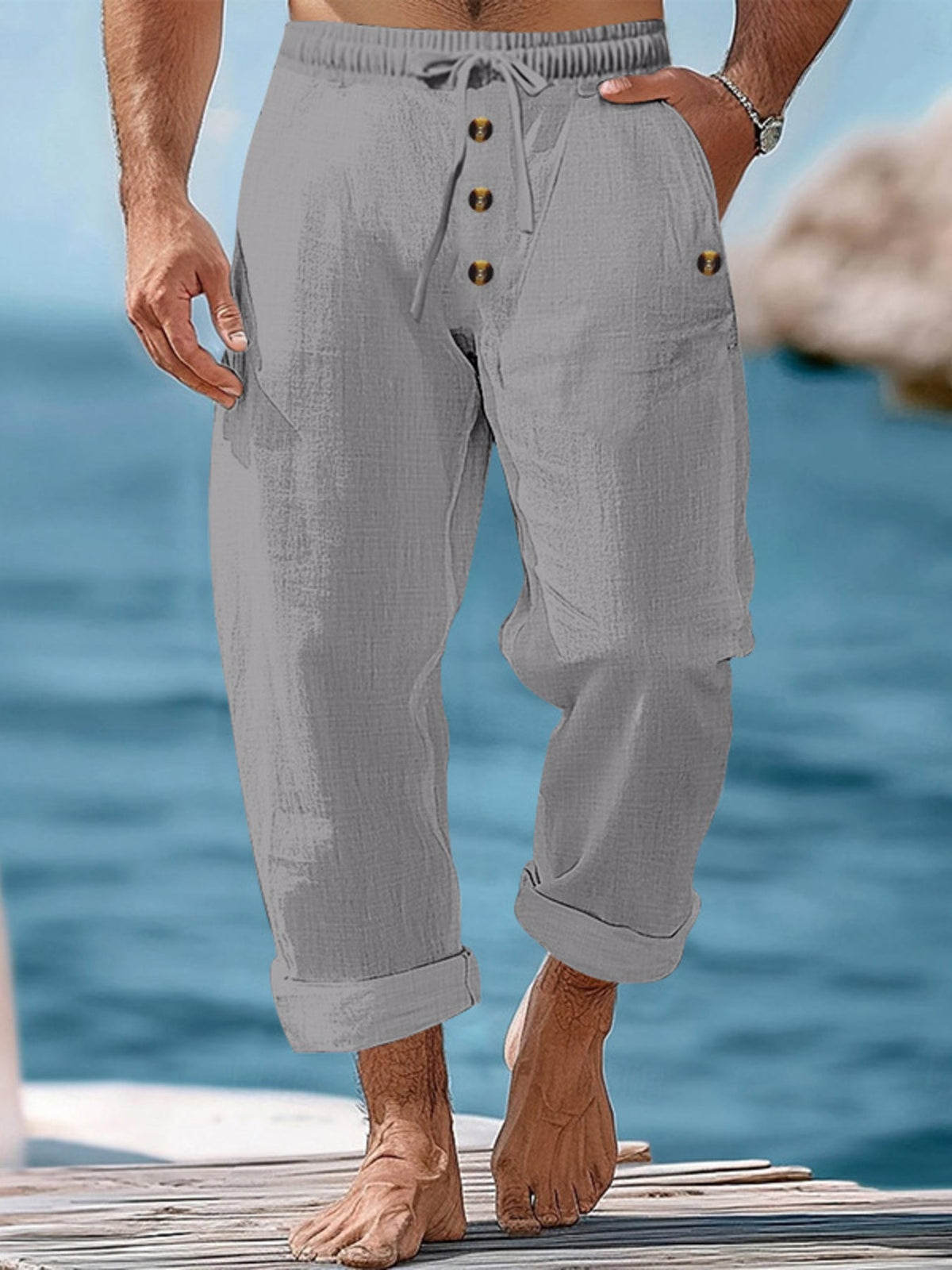 Men's Full Size Button-Fly Drawstring Pants Plus Size - Flip Flop Dynasty