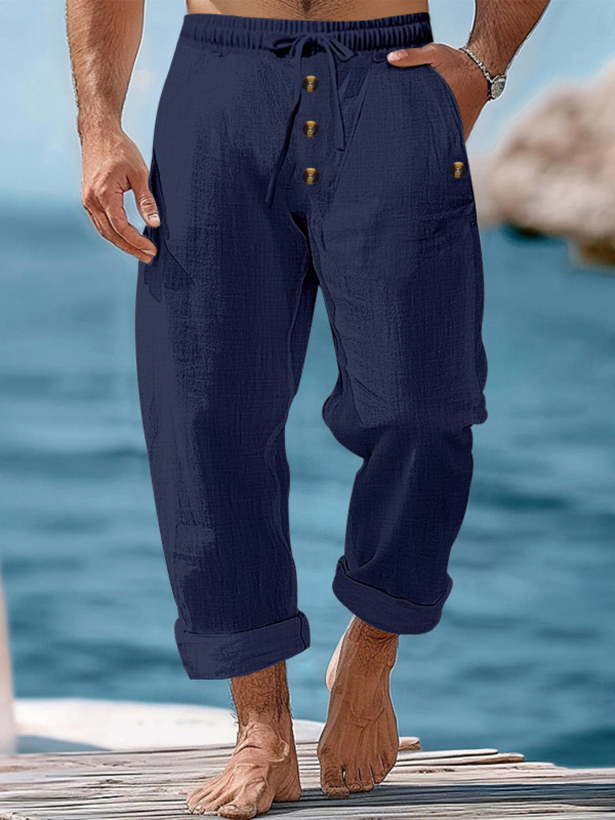 Men's Full Size Button-Fly Drawstring Pants Plus Size - Flip Flop Dynasty