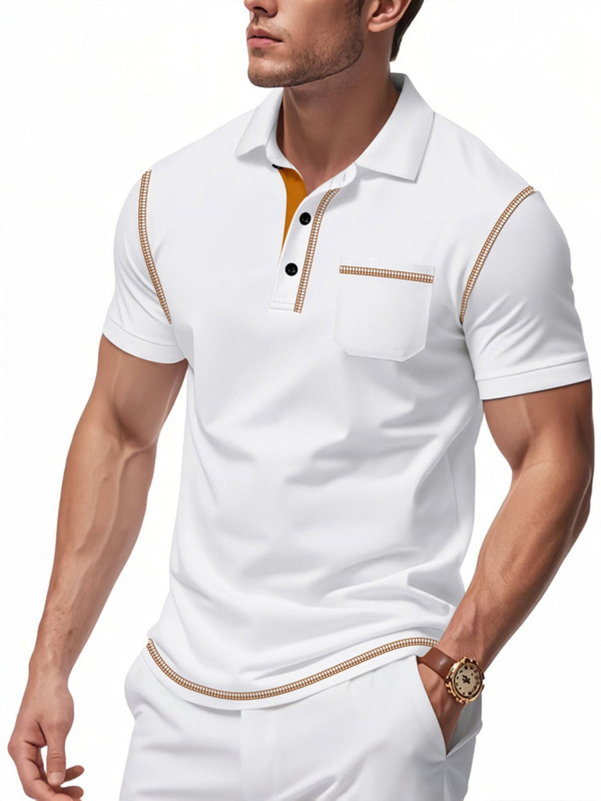 Men's Full Size Contrast Stitching Short Sleeve Top Plus Size - Flip Flop Dynasty
