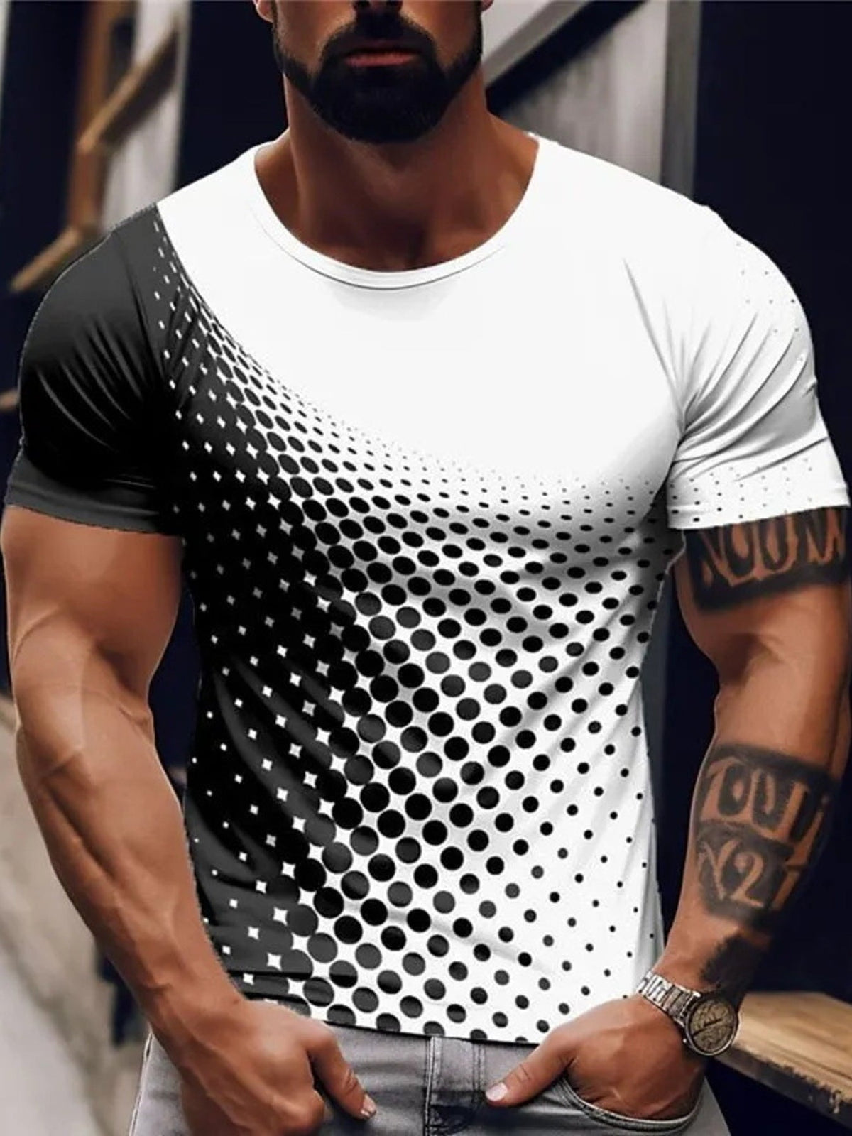 Men's Full Size Gradient Dot Print T-Shirt Plus Size - Flip Flop Dynasty