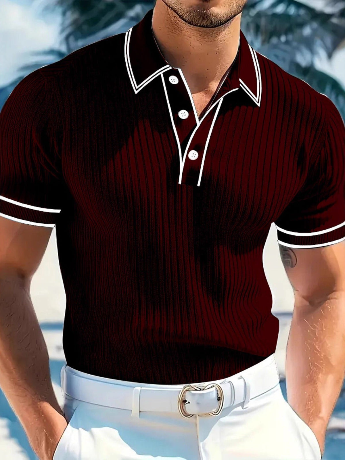 Men‘s Full Size Slim Fit Ribbed Knit Polo Plus Size - Flip Flop Dynasty