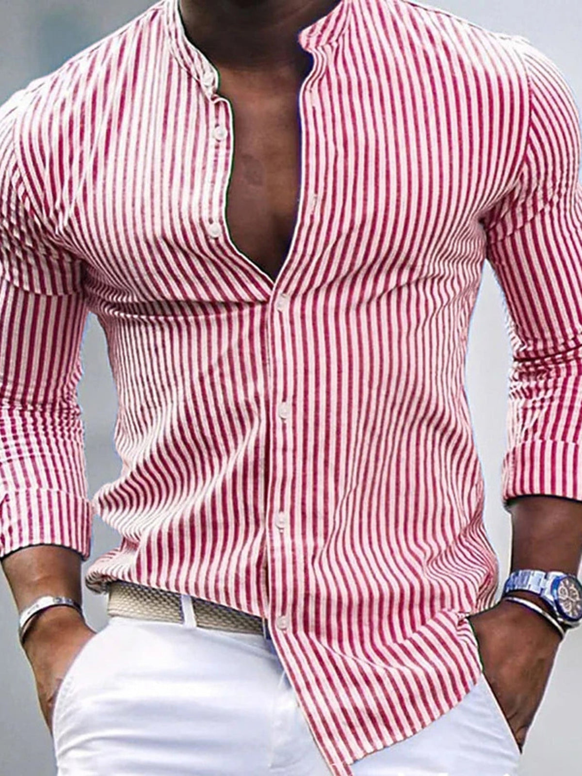 Men's Full Size Striped Button Up Slim Fit Shirt Plus Size - Flip Flop Dynasty