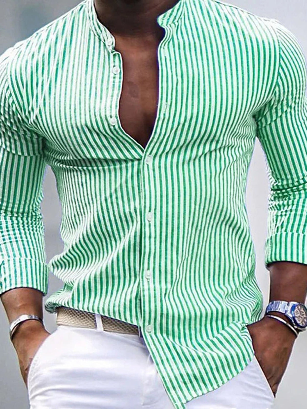 Men's Full Size Striped Button Up Slim Fit Shirt Plus Size - Flip Flop Dynasty