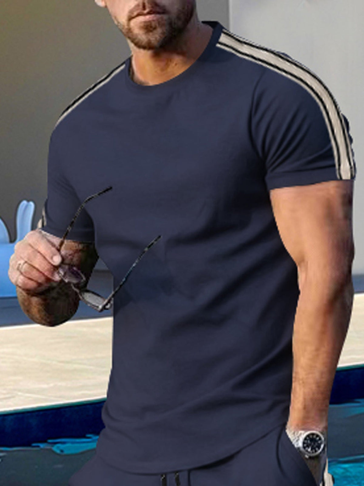 Men's Full Size Striped Shoulder Casual T-Shirt Plus Size - Flip Flop Dynasty