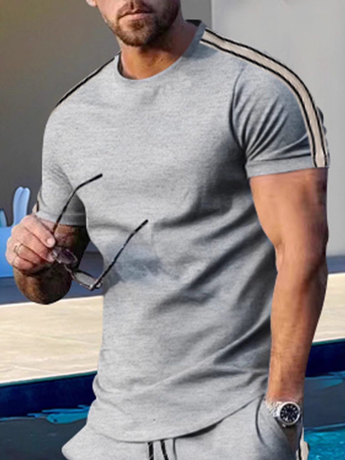 Men's Full Size Striped Shoulder Casual T-Shirt Plus Size - Flip Flop Dynasty
