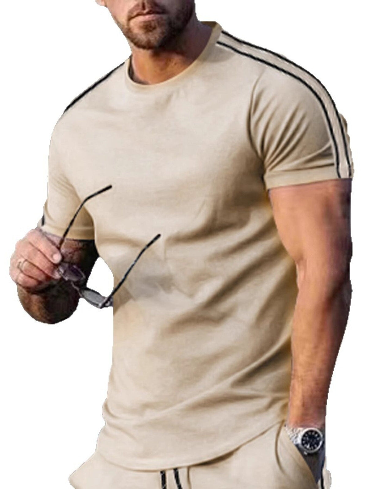 Men's Full Size Striped Shoulder Casual T-Shirt Plus Size - Flip Flop Dynasty