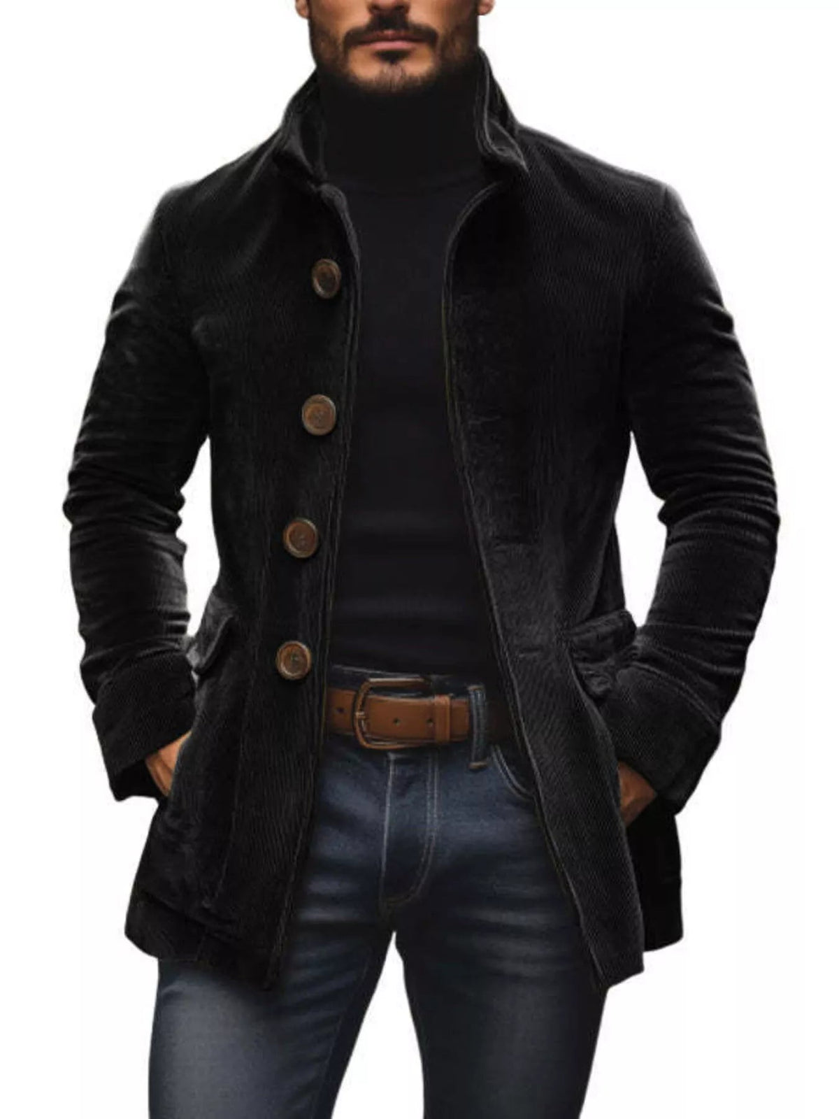 Men's Full Size Vintage Single-Breasted Stand Collar Coat Plus Size - Flip Flop Dynasty