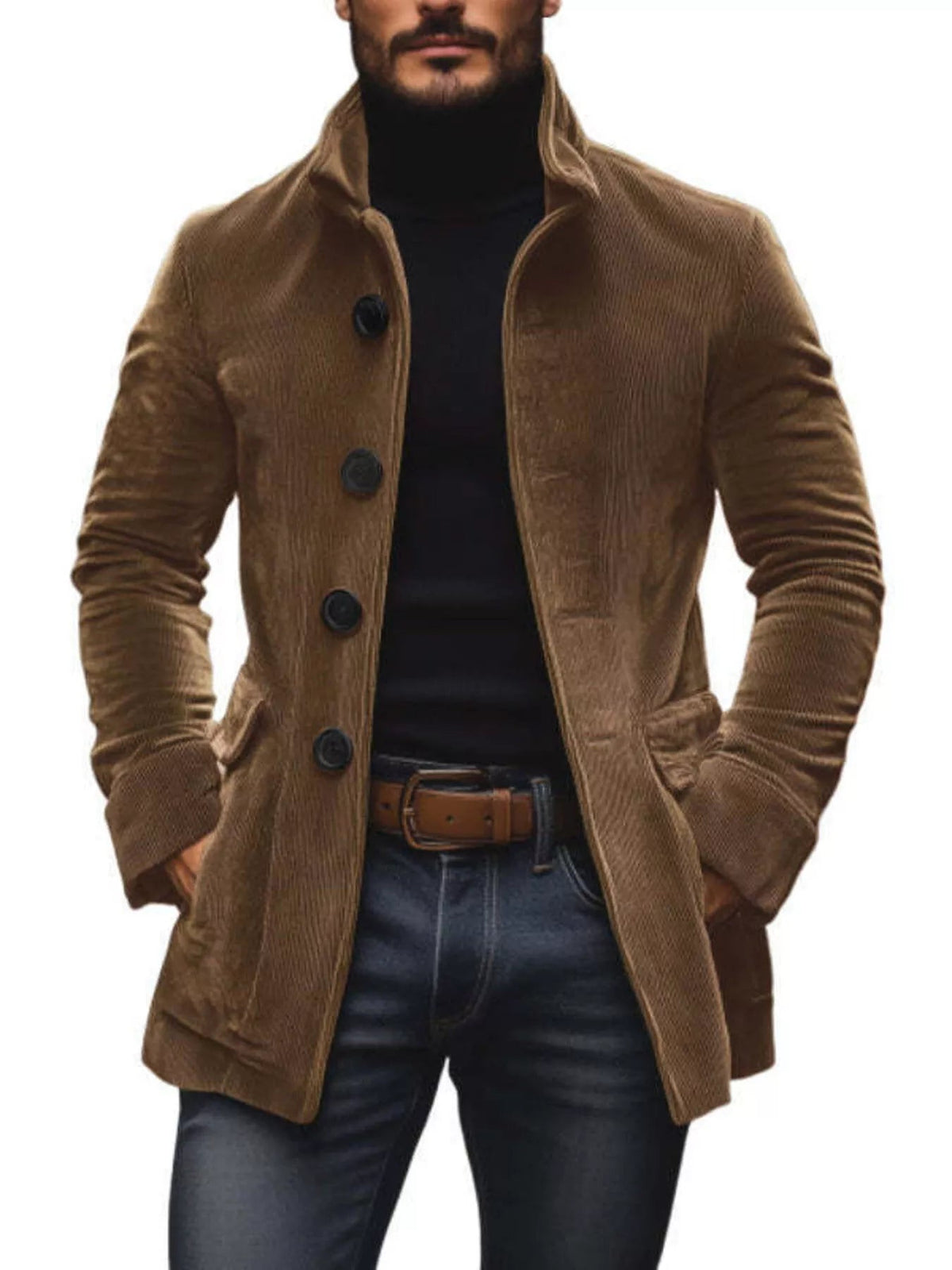 Men's Full Size Vintage Single-Breasted Stand Collar Coat Plus Size - Flip Flop Dynasty