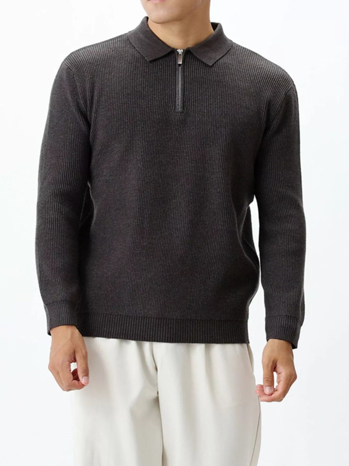 Men's Plus Size Ribbed Knit Quarter-Zip Sweater - Flip Flop Dynasty