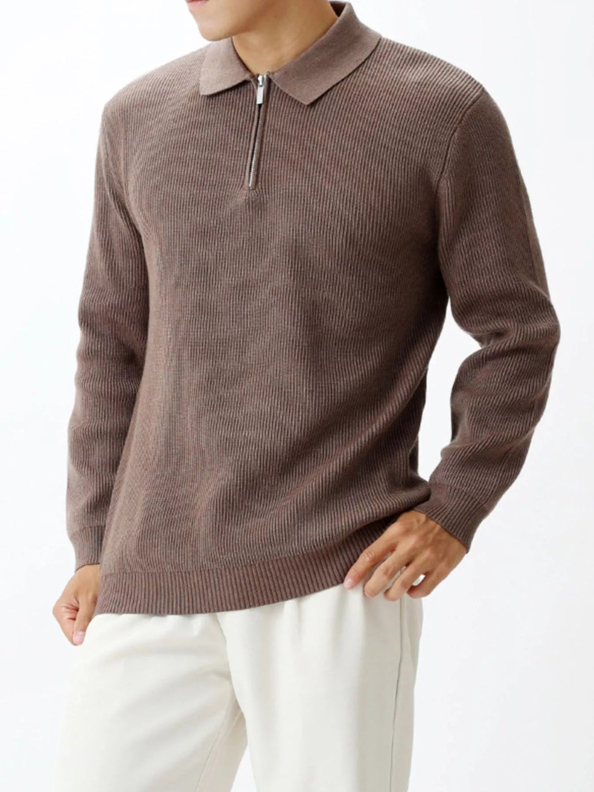 Men's Plus Size Ribbed Knit Quarter-Zip Sweater - Flip Flop Dynasty