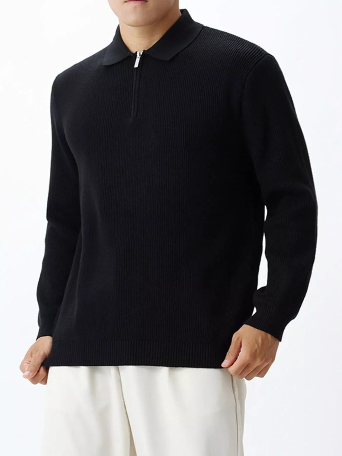 Men's Plus Size Ribbed Knit Quarter-Zip Sweater - Flip Flop Dynasty