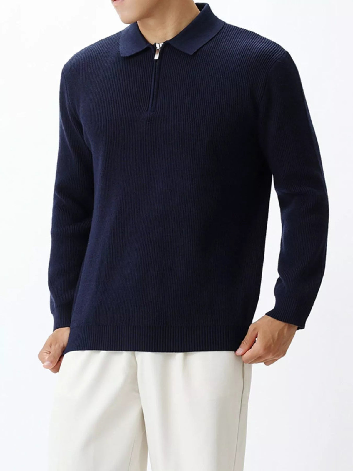 Men's Plus Size Ribbed Knit Quarter-Zip Sweater - Flip Flop Dynasty