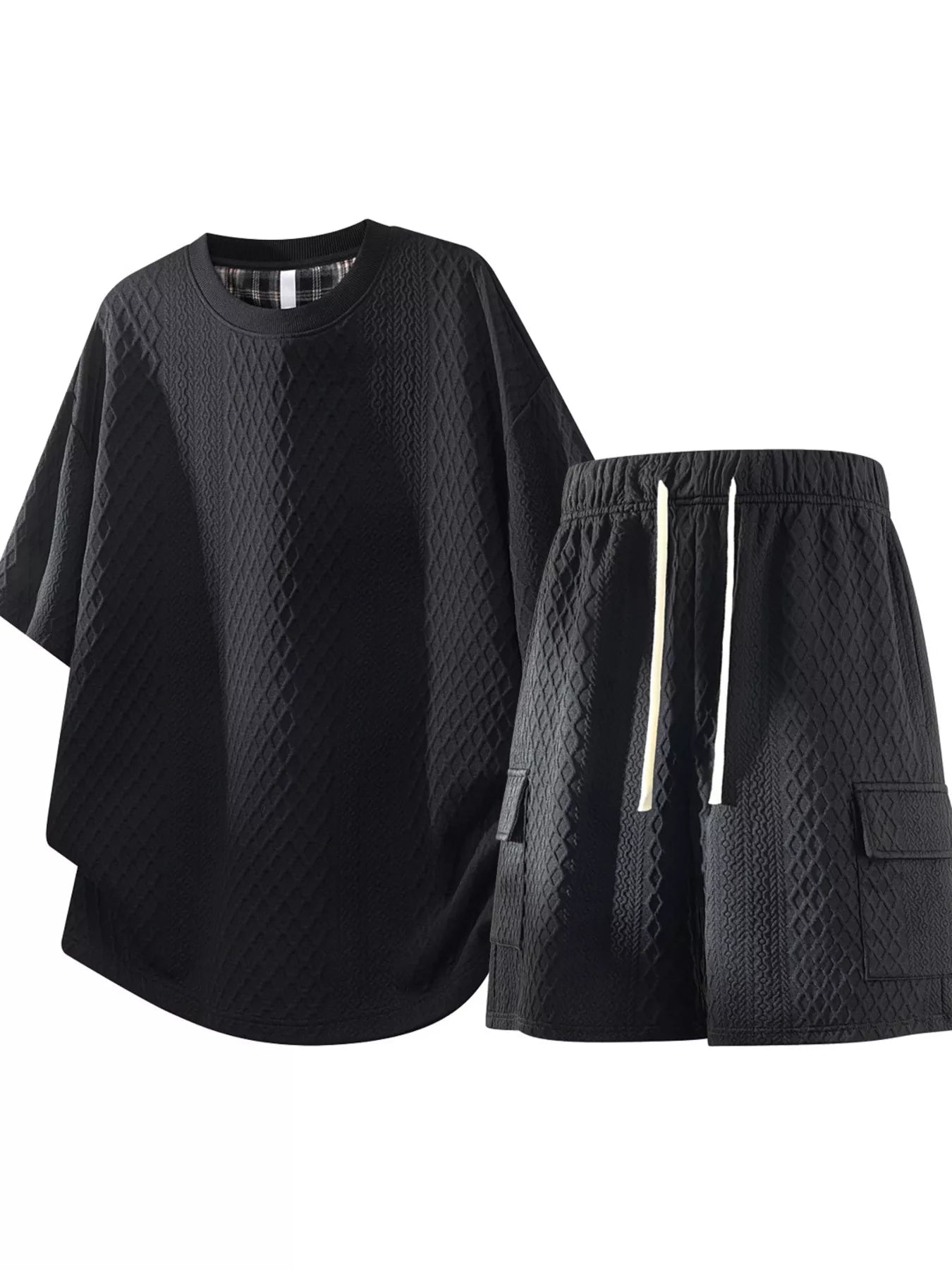 Men's Plus Size Textured Casual Top and Shorts Set - Flip Flop Dynasty
