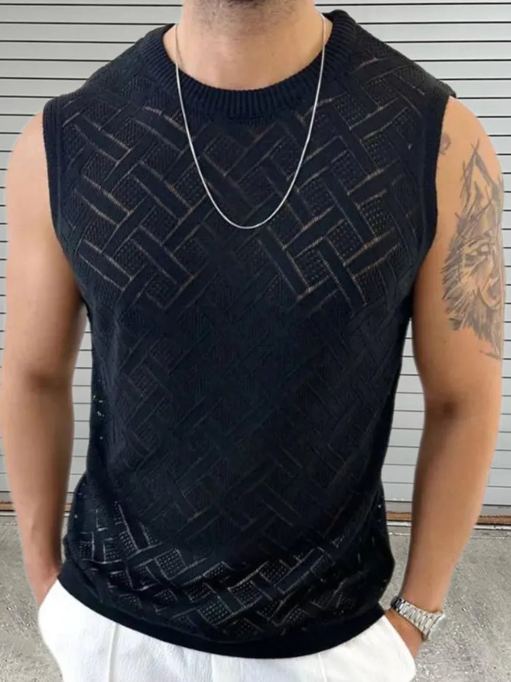 Men's Round Neck Sleeveless Eyelet Knit Top - Flip Flop Dynasty
