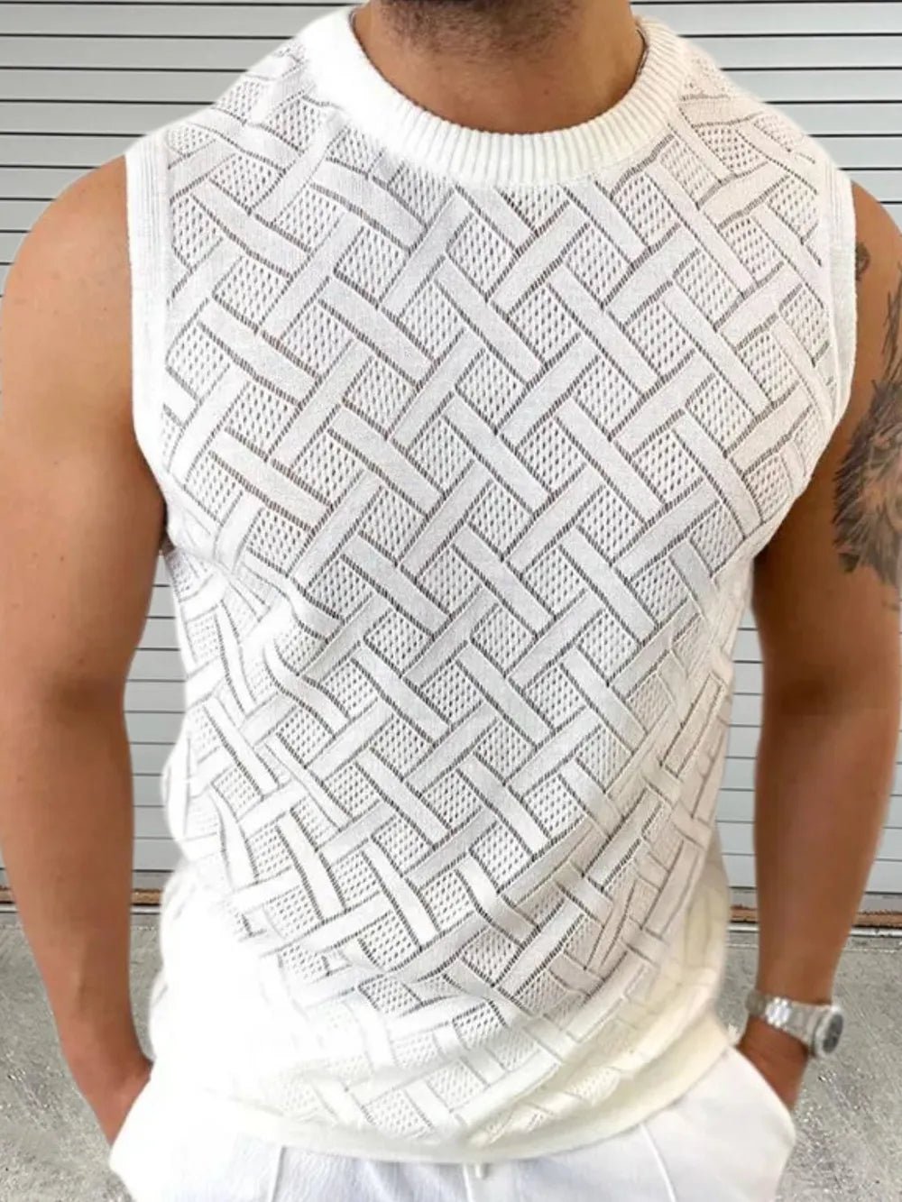 Men's Round Neck Sleeveless Eyelet Knit Top - Flip Flop Dynasty