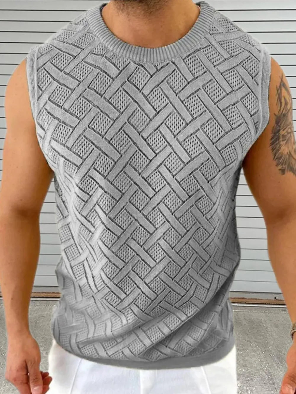 Men's Round Neck Sleeveless Eyelet Knit Top - Flip Flop Dynasty