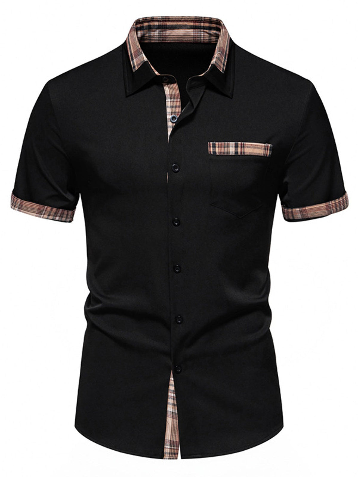 Men's Short Sleeve Plaid Trim Shirt - Flip Flop Dynasty