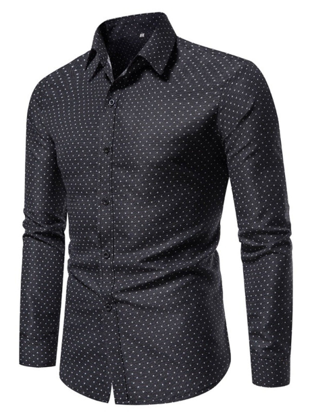 Men's Slim Fit Dotted Pattern Long Sleeve Shirt - Flip Flop Dynasty