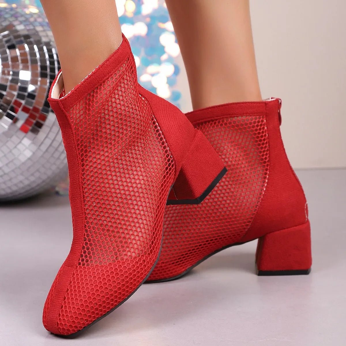 Mesh Block Heel Boots - Flip Flop Dynasty