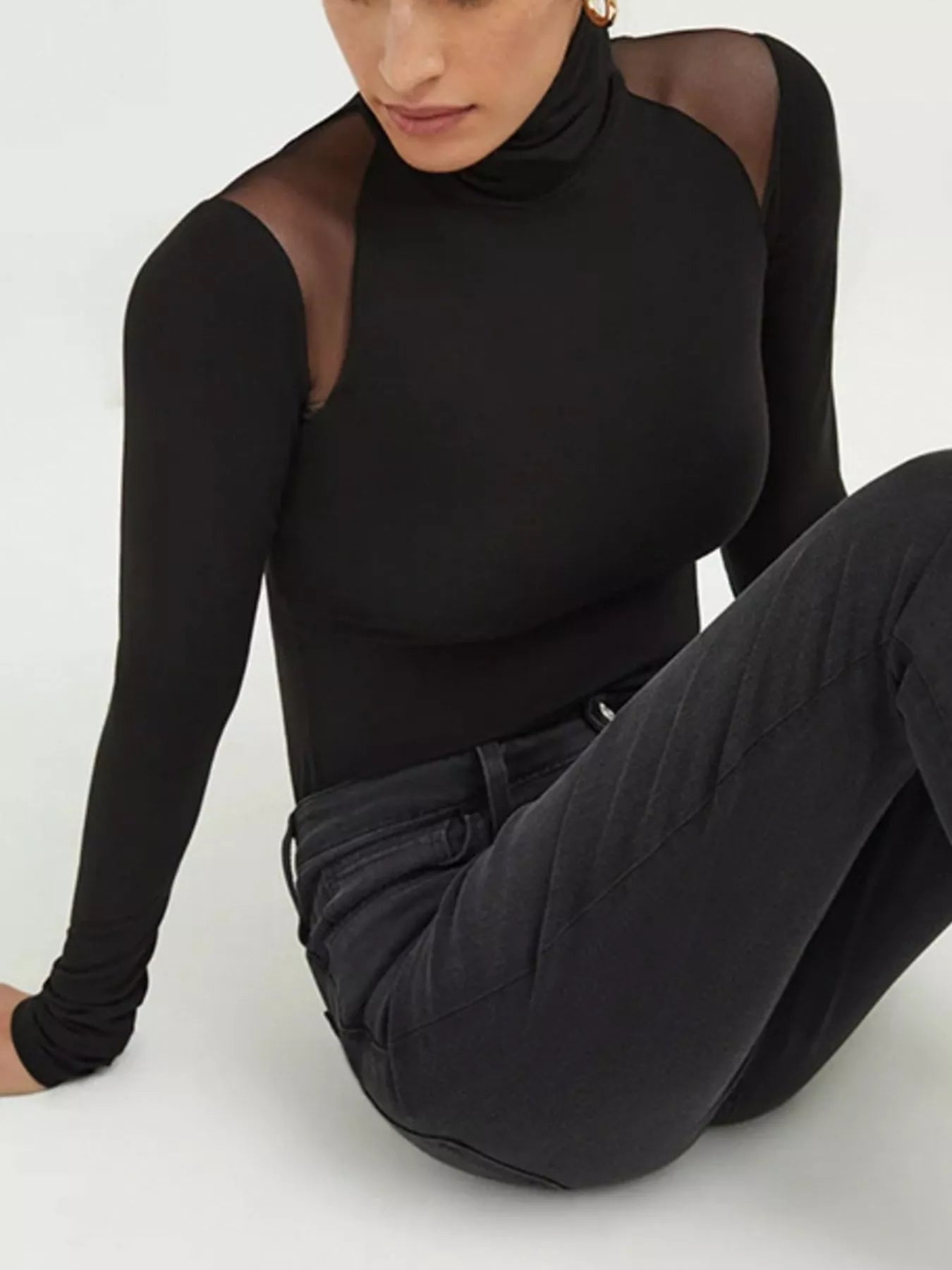 Mesh Shoulder Turtleneck Bodysuit - Flip Flop Dynasty