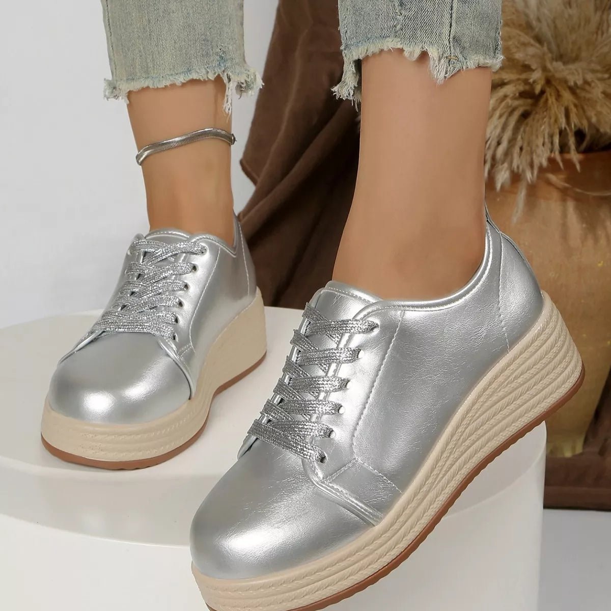 Metallic Platform Sneakers with Height-Increasing Sole - Flip Flop Dynasty