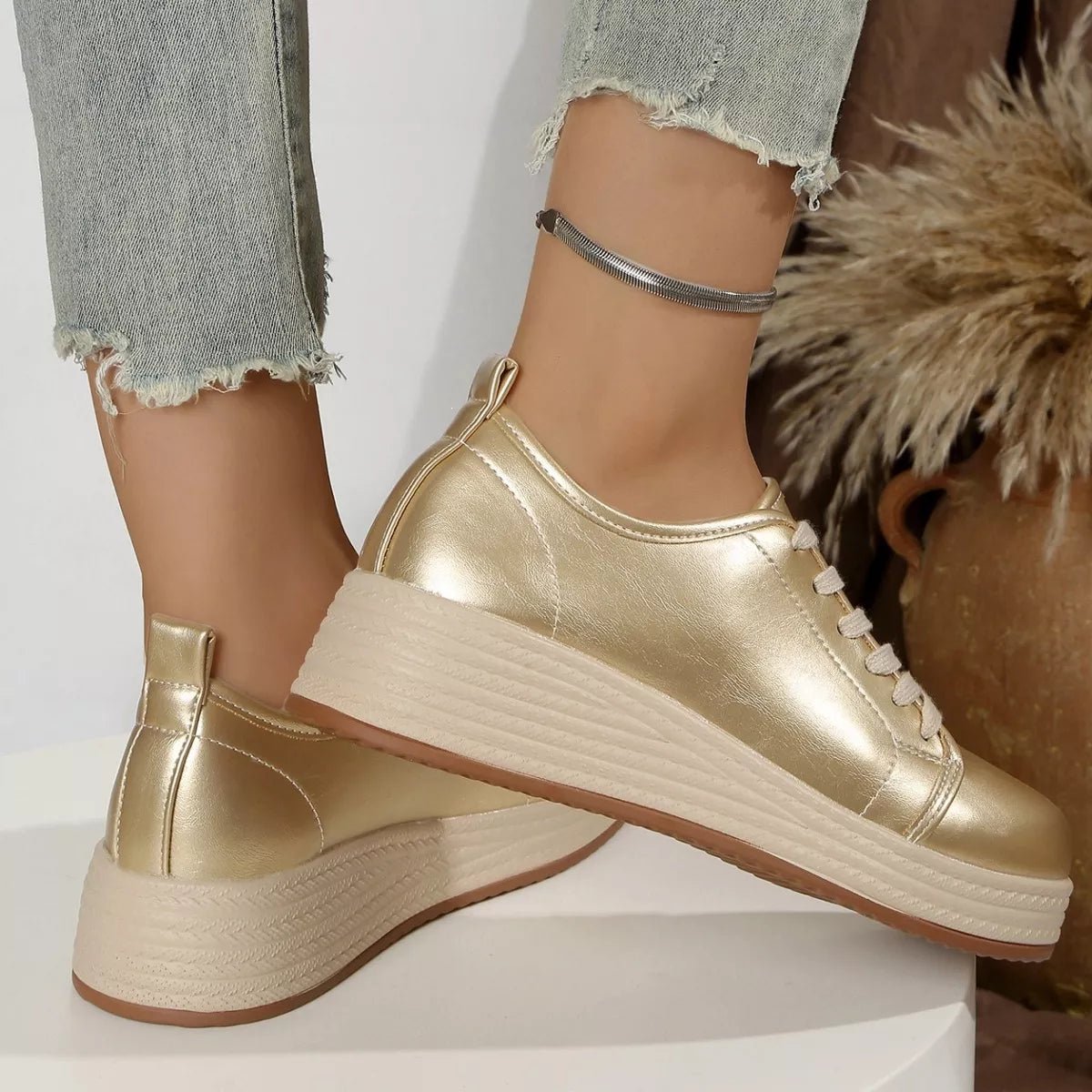Metallic Platform Sneakers with Height-Increasing Sole - Flip Flop Dynasty