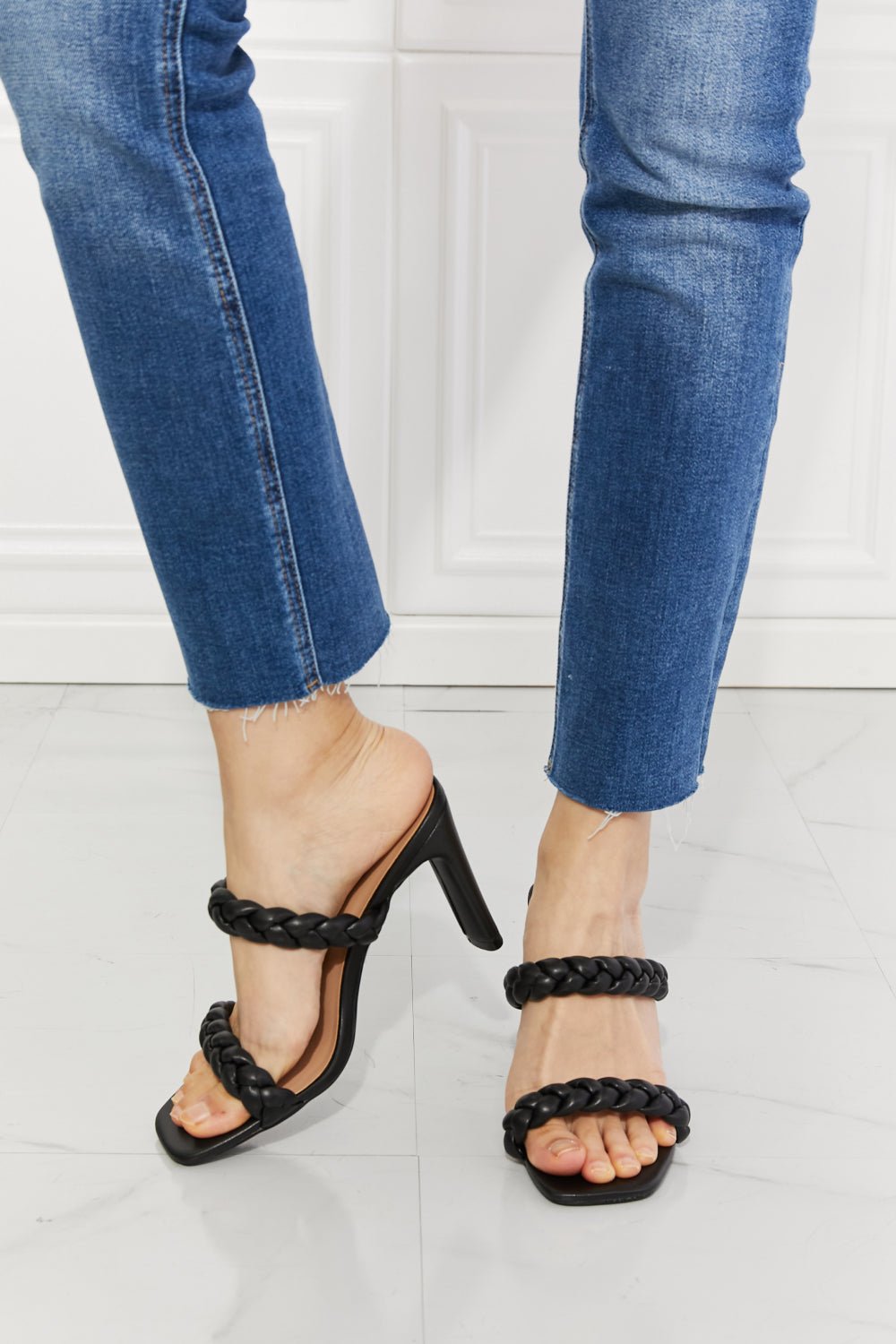 MMShoes In Love Double Braided Block Heel Sandal in Black - Flip Flop Dynasty