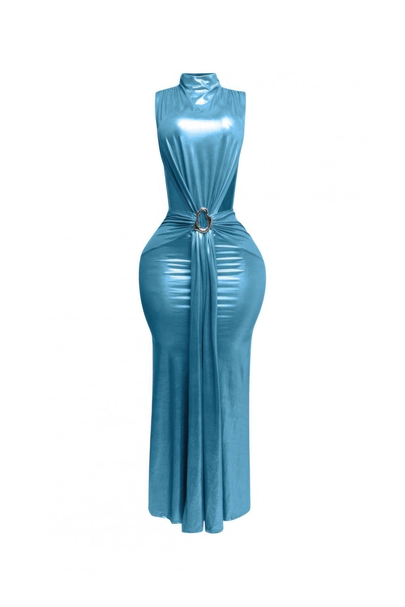 Mock Neck And Tied Waist Dress - Flip Flop Dynasty