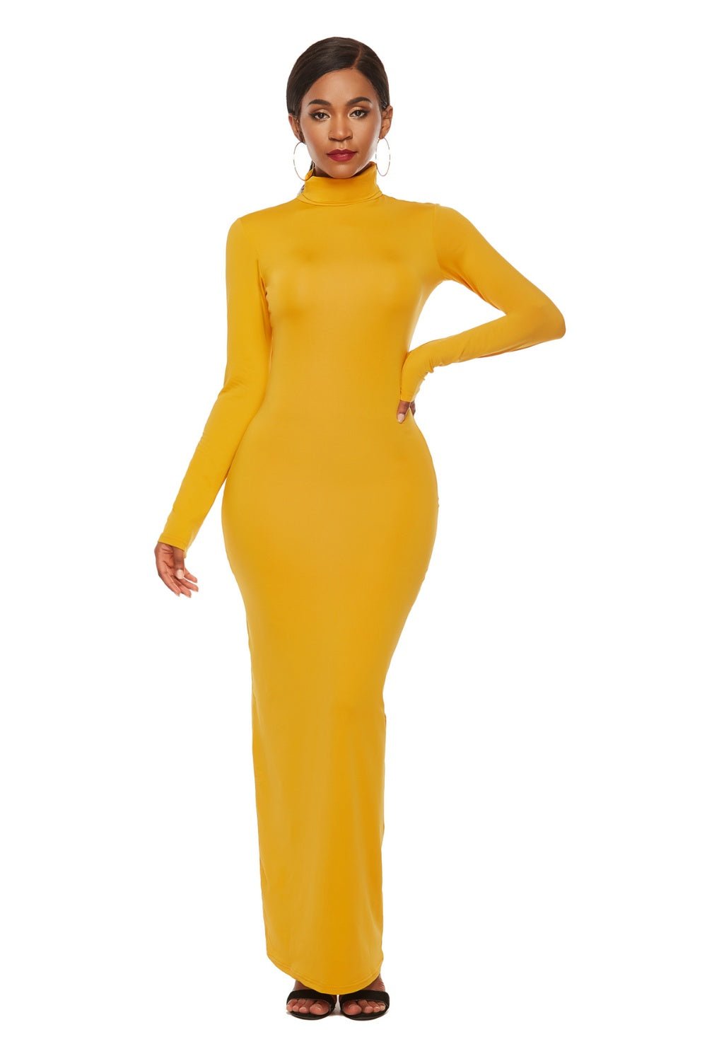 Mock Neck Long Sleeve Maxi Slim Dress - Flip Flop Dynasty