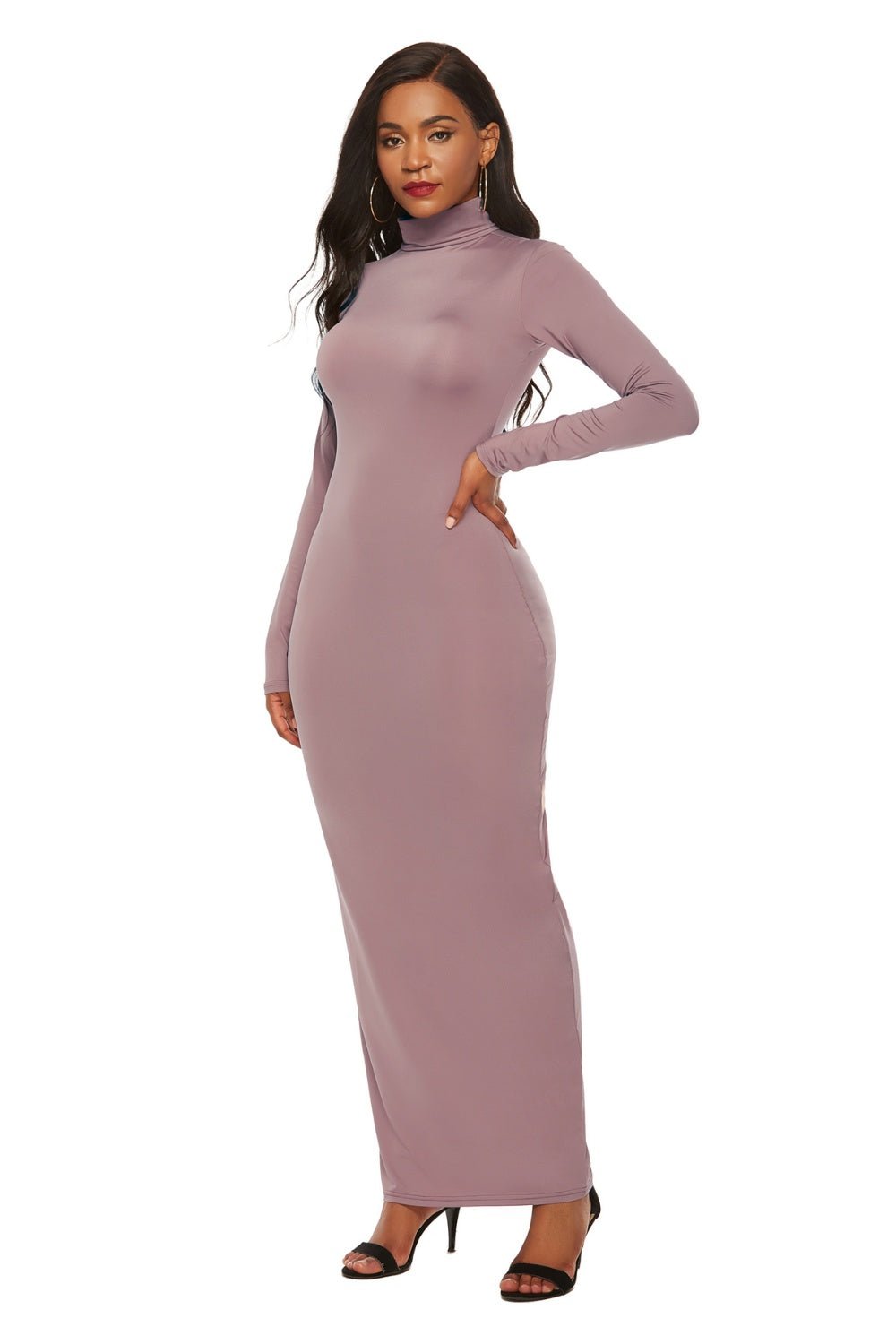 Mock Neck Long Sleeve Maxi Slim Dress - Flip Flop Dynasty