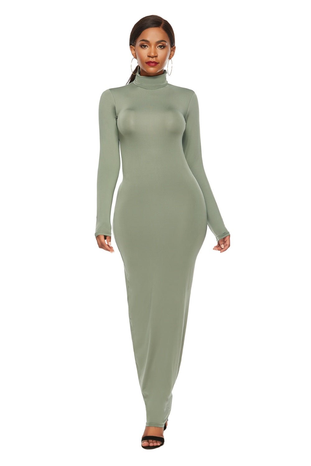 Mock Neck Long Sleeve Maxi Slim Dress - Flip Flop Dynasty