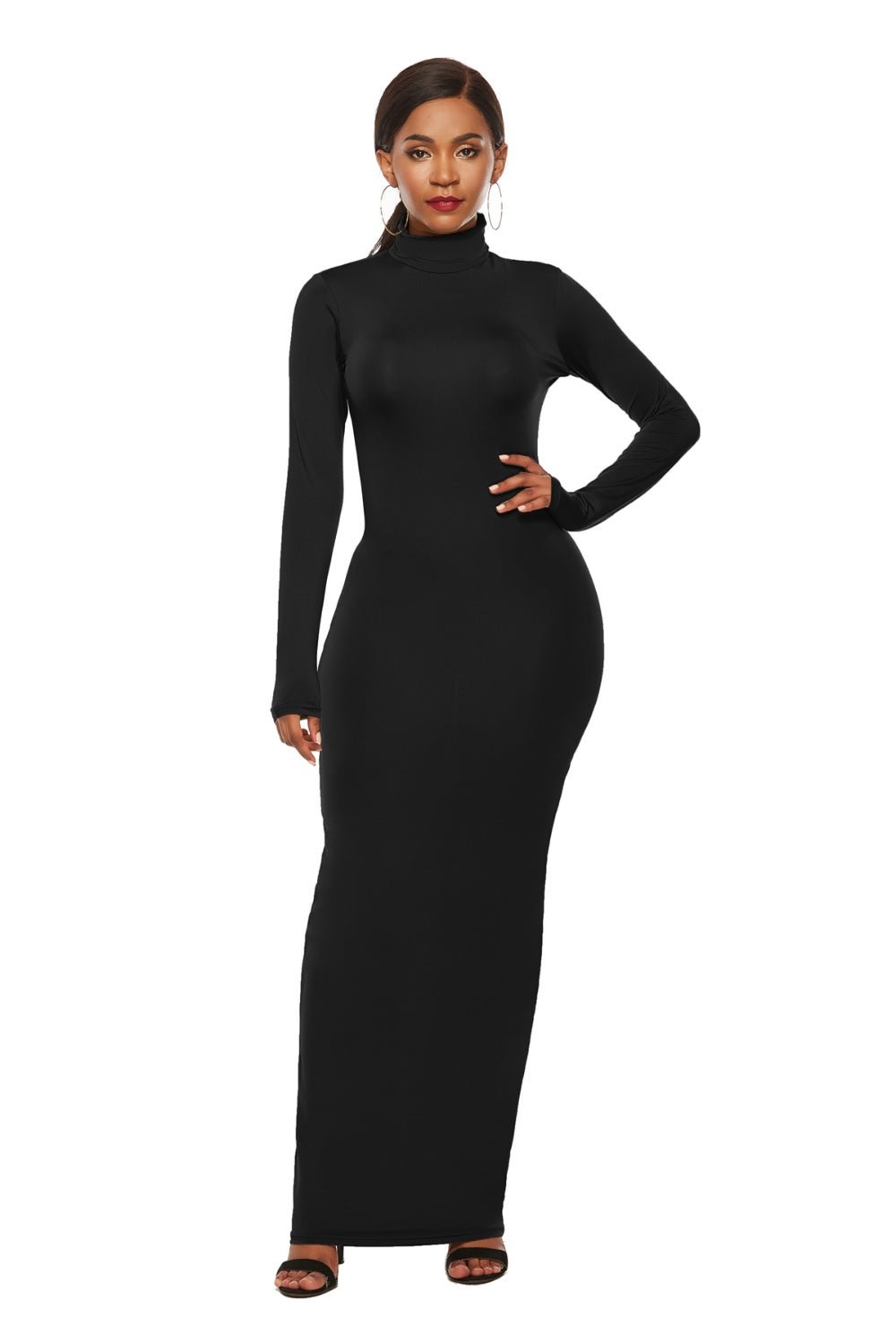 Mock Neck Long Sleeve Maxi Slim Dress - Flip Flop Dynasty