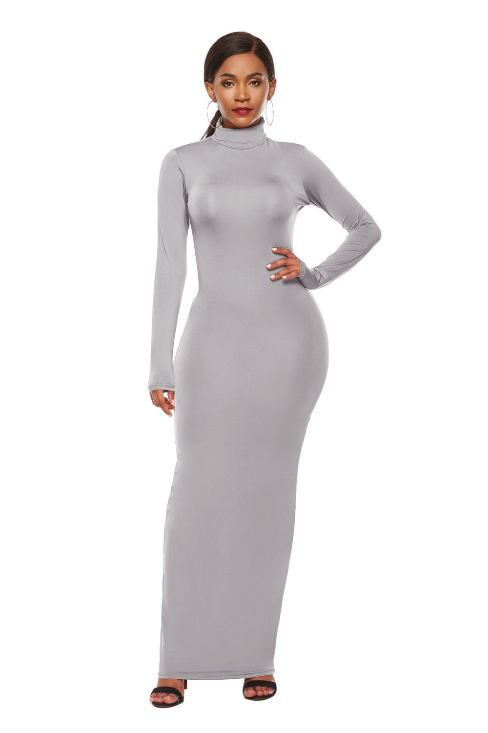 Mock Neck Long Sleeve Maxi Slim Dress - Flip Flop Dynasty