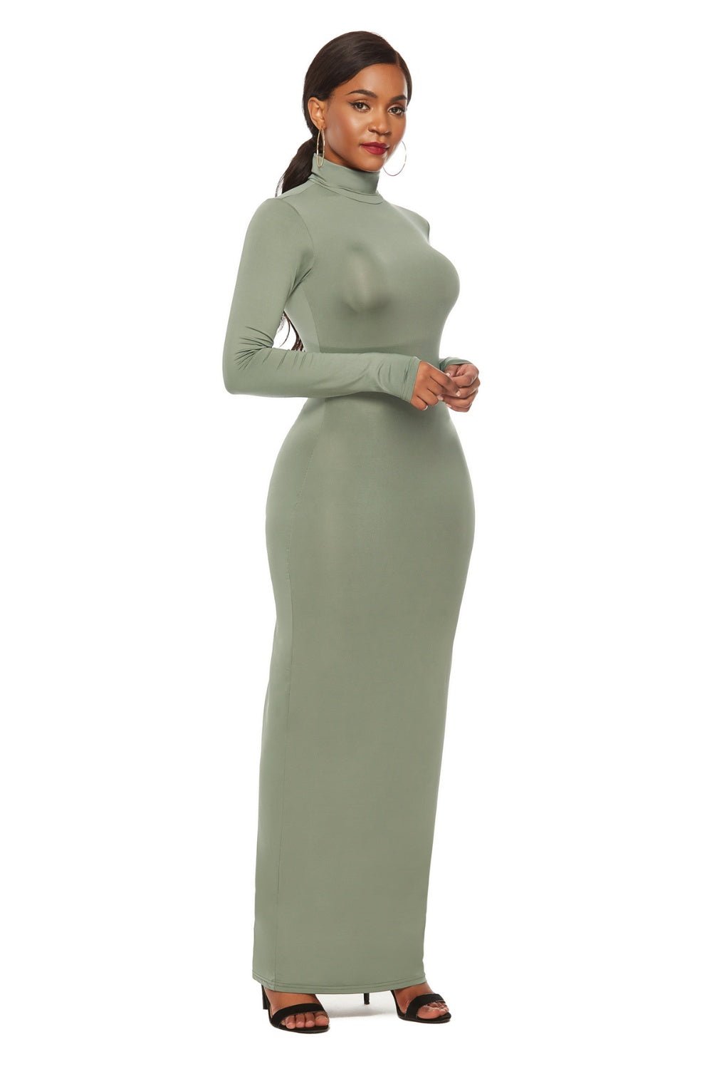 Mock Neck Long Sleeve Maxi Slim Dress - Flip Flop Dynasty