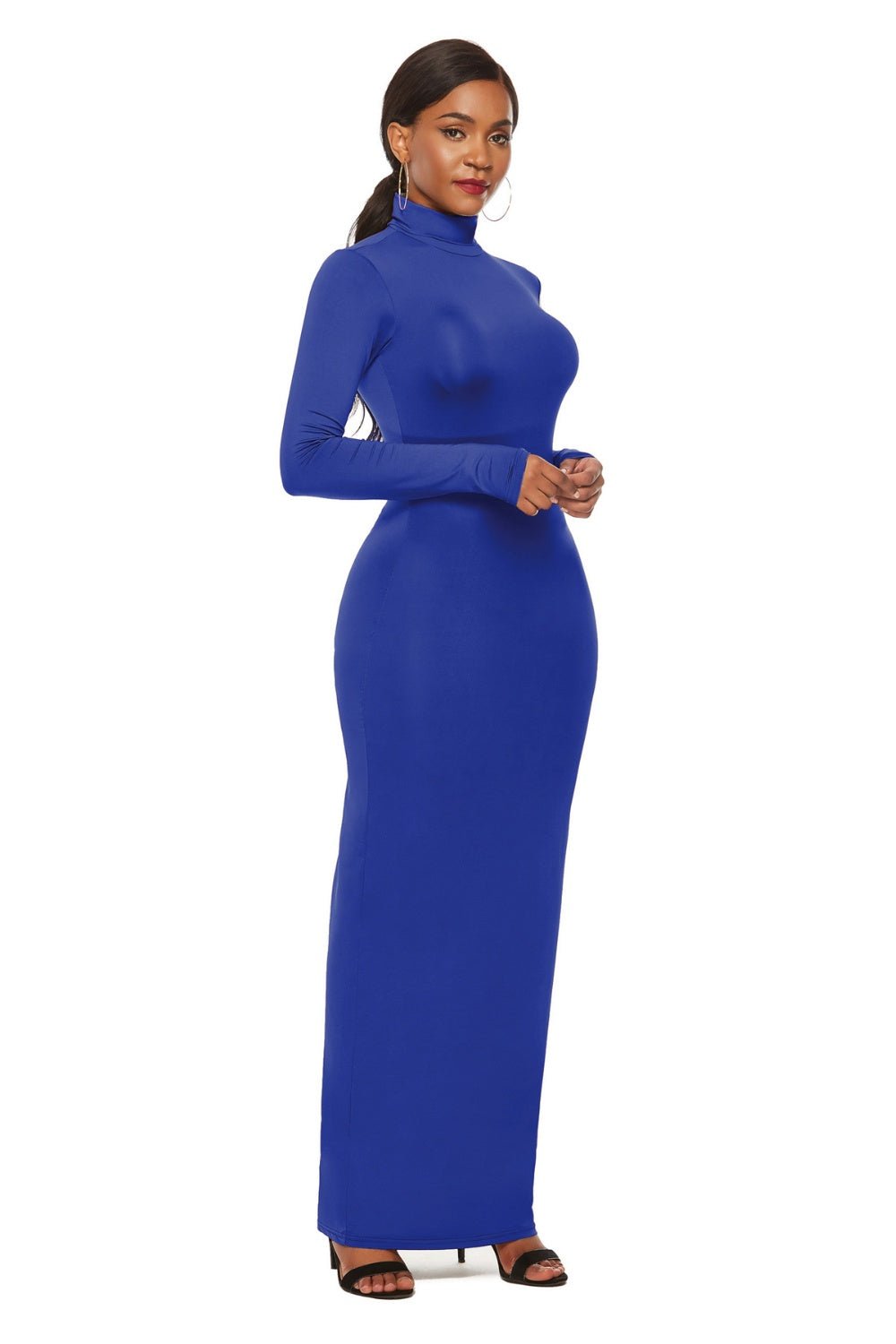 Mock Neck Long Sleeve Maxi Slim Dress - Flip Flop Dynasty