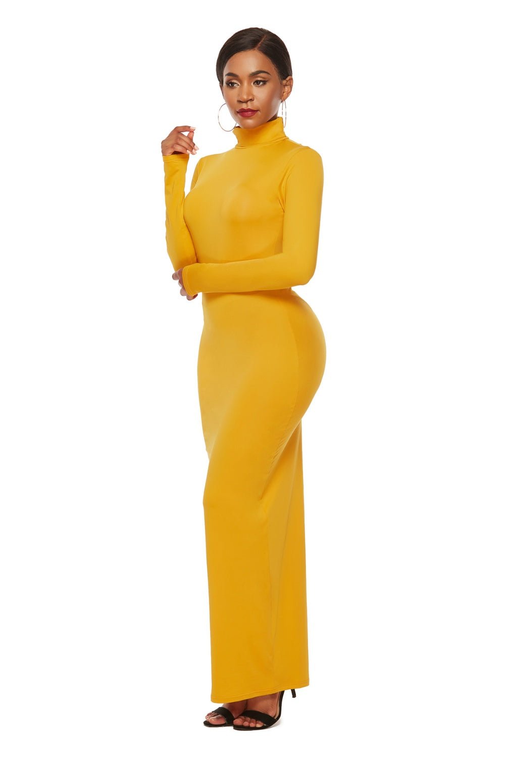 Mock Neck Long Sleeve Maxi Slim Dress - Flip Flop Dynasty