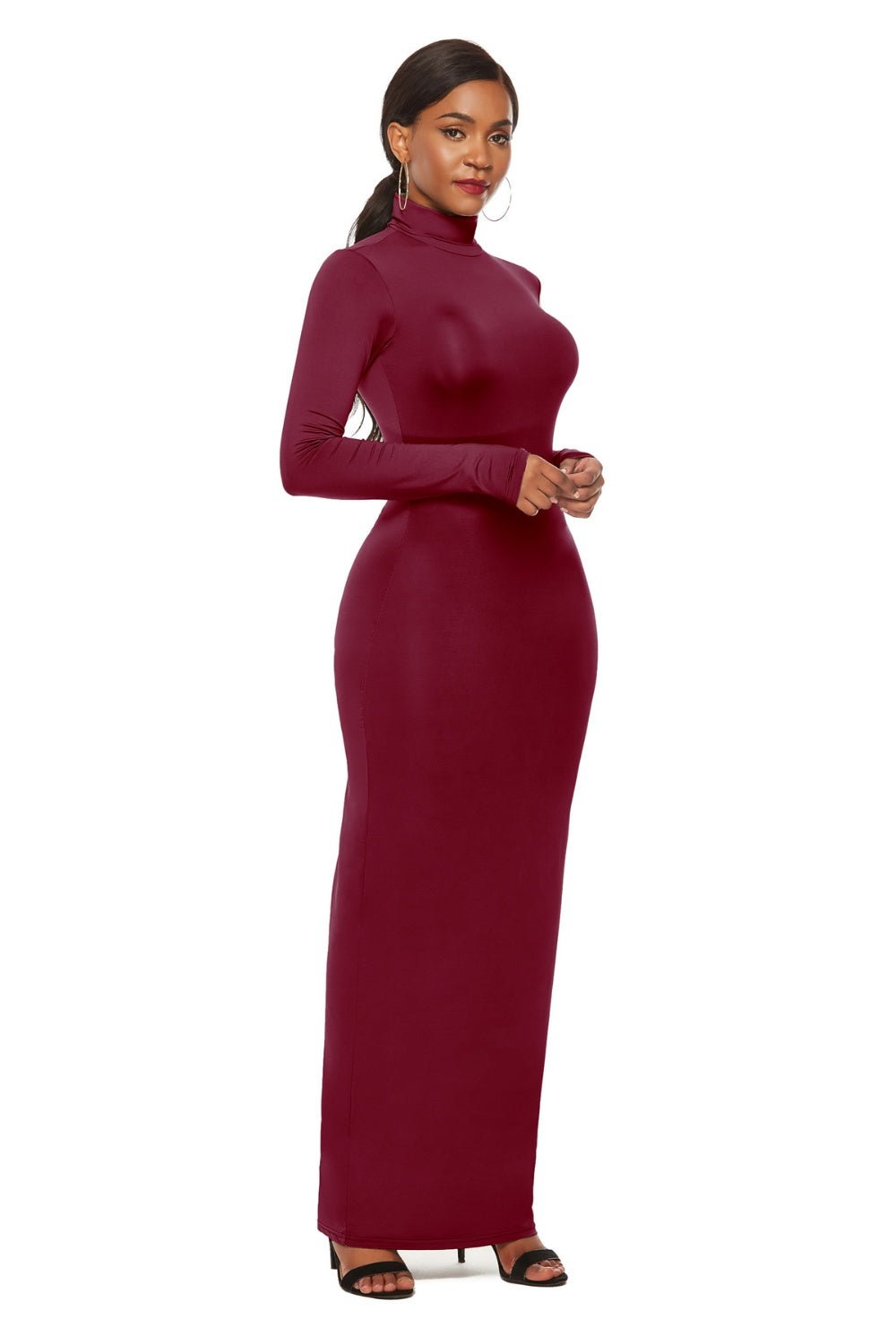 Mock Neck Long Sleeve Maxi Slim Dress - Flip Flop Dynasty