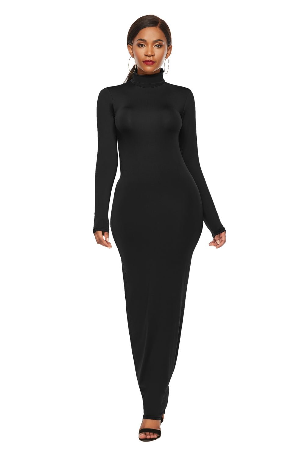 Mock Neck Long Sleeve Maxi Slim Dress - Flip Flop Dynasty