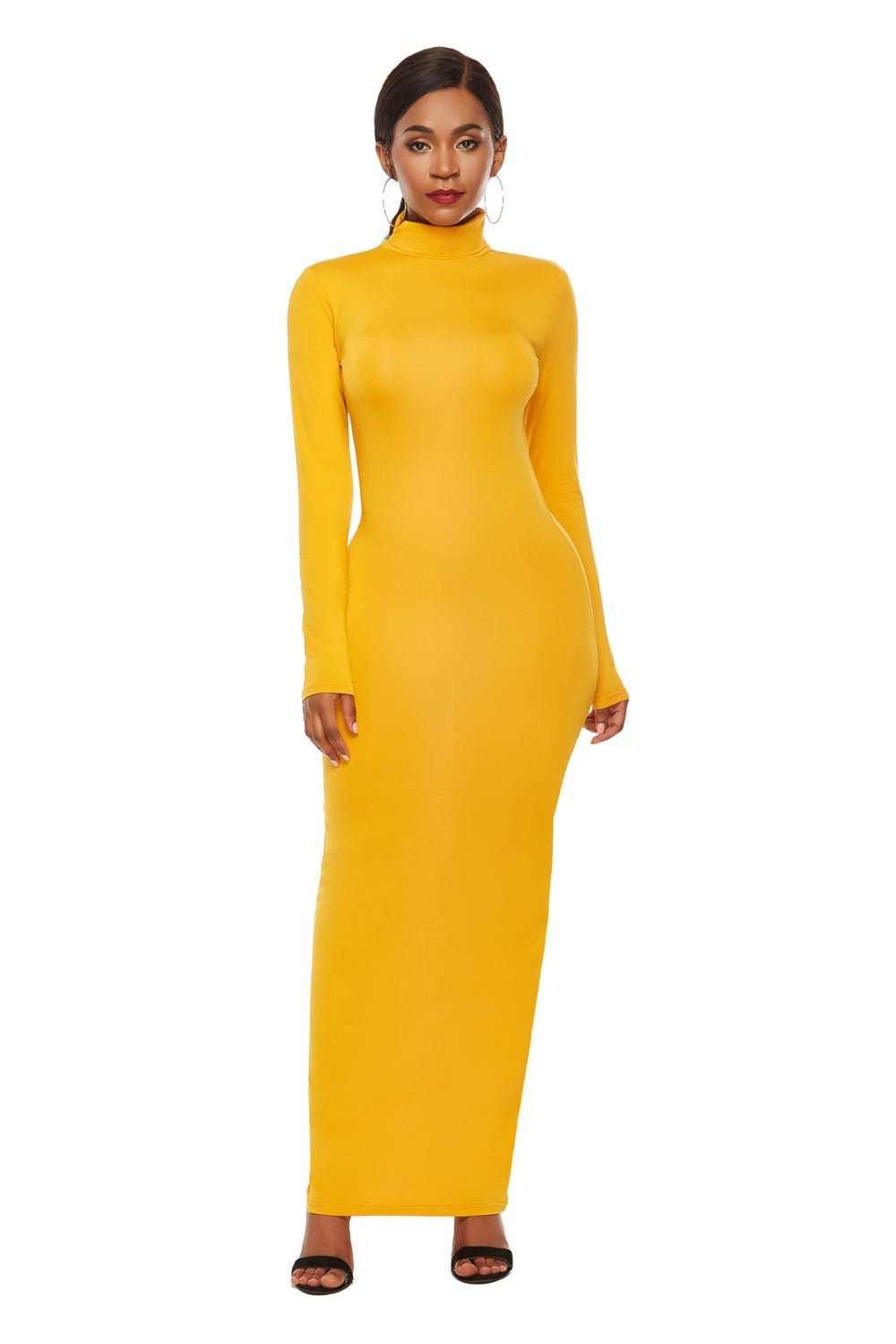 Mock Neck Long Sleeve Maxi Slim Dress - Flip Flop Dynasty