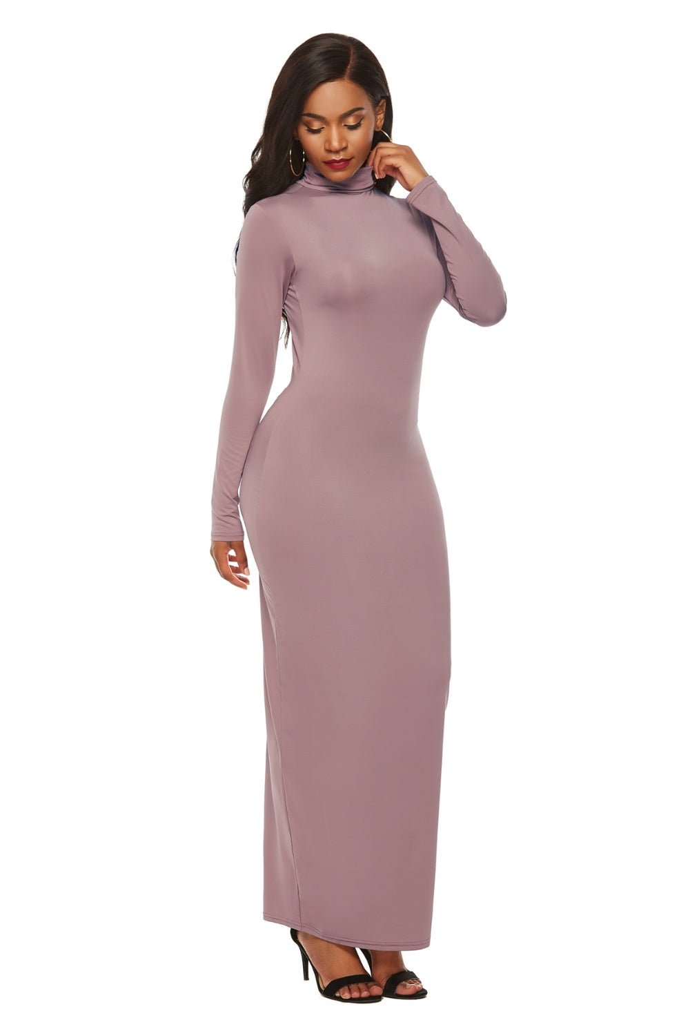 Mock Neck Long Sleeve Maxi Slim Dress - Flip Flop Dynasty