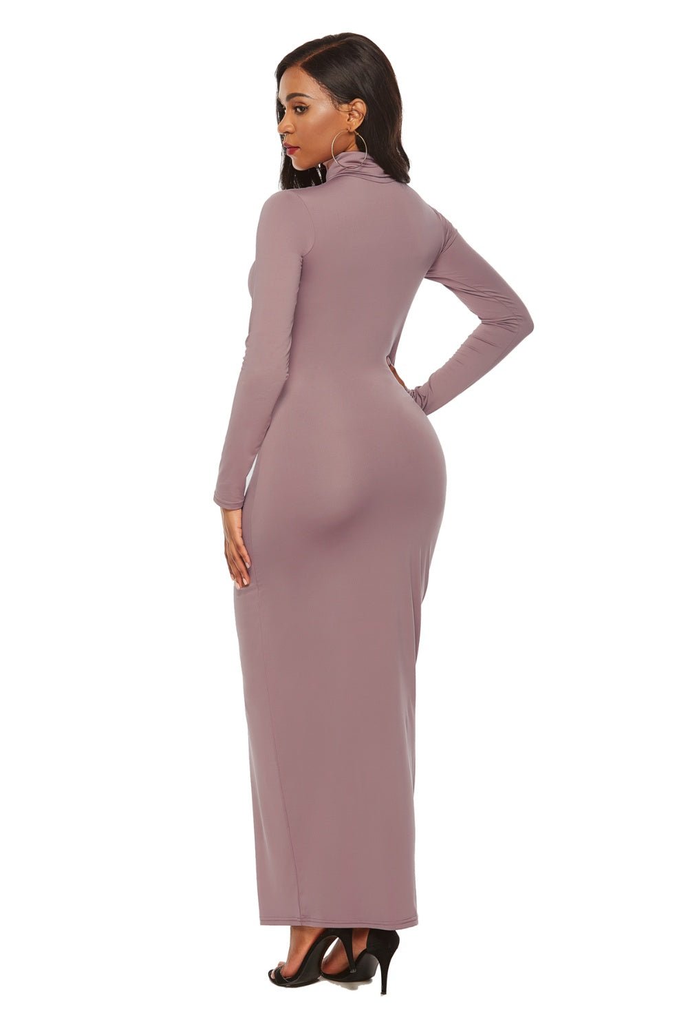 Mock Neck Long Sleeve Maxi Slim Dress - Flip Flop Dynasty