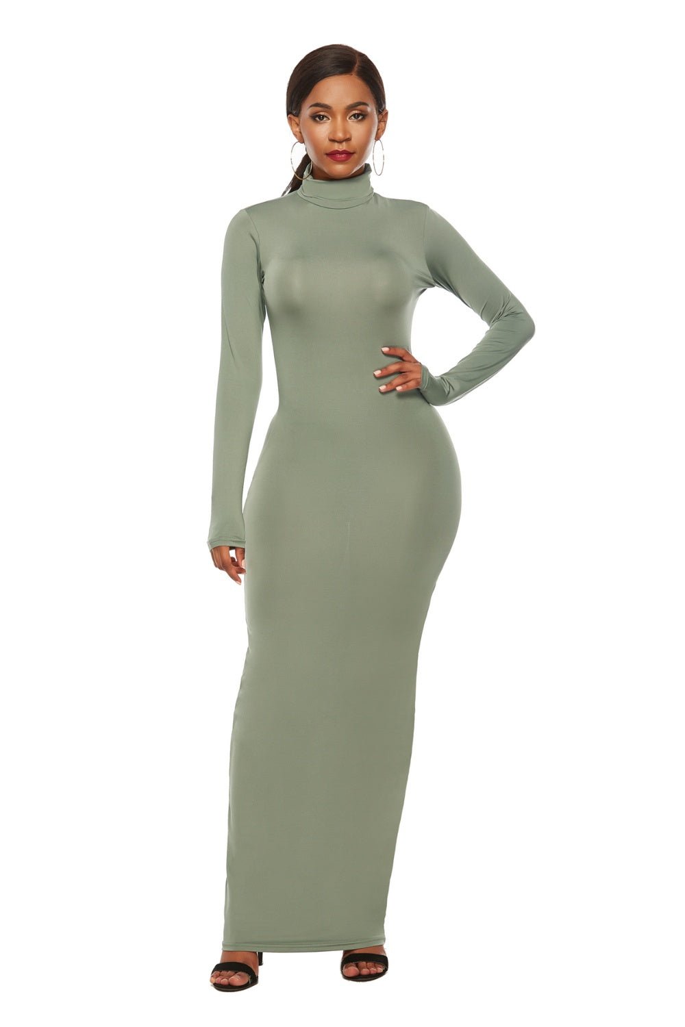 Mock Neck Long Sleeve Maxi Slim Dress - Flip Flop Dynasty