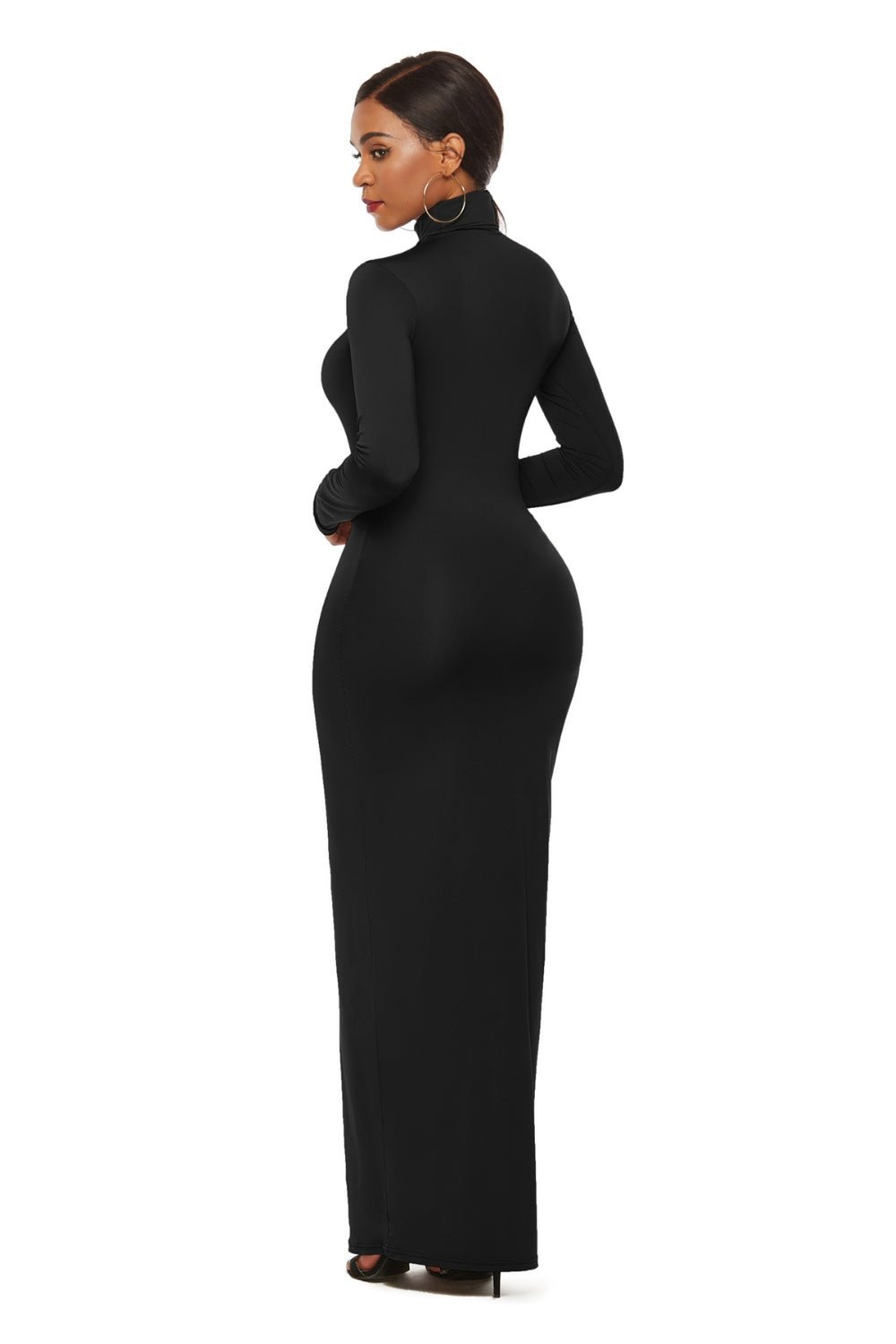 Mock Neck Long Sleeve Maxi Slim Dress - Flip Flop Dynasty