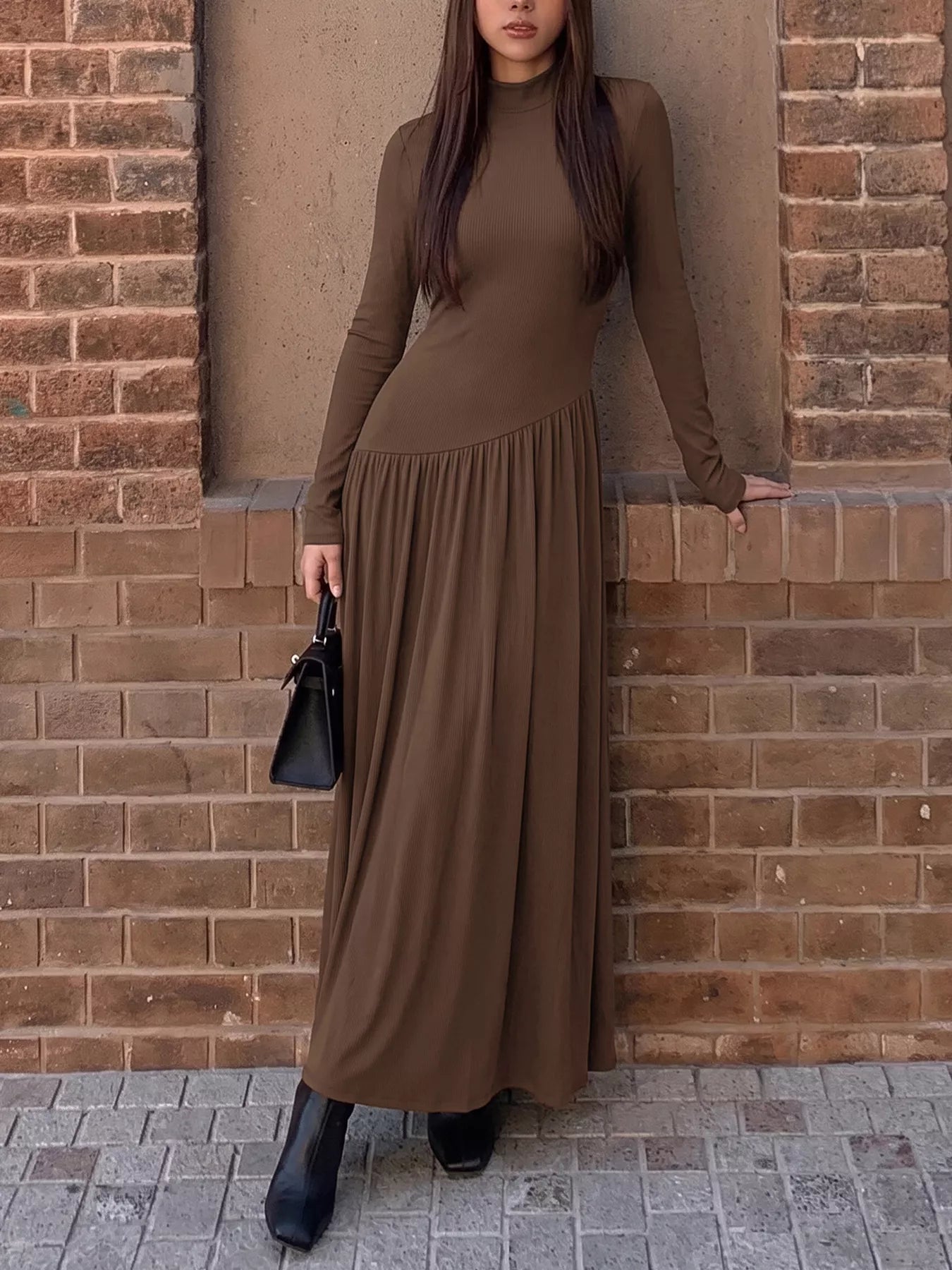 Mock Neck Long Sleeve Midi Dress - Flip Flop Dynasty