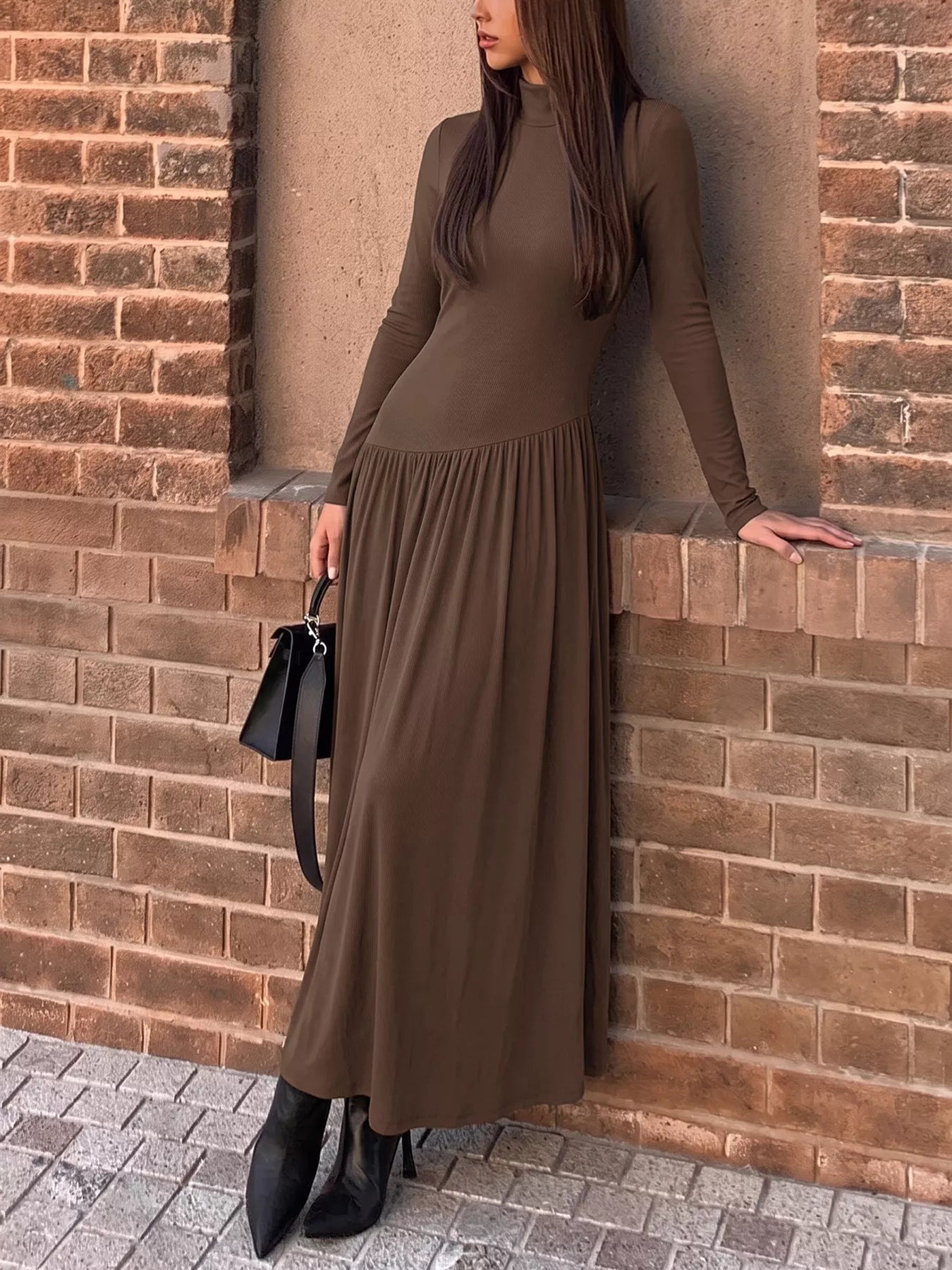 Mock Neck Long Sleeve Midi Dress - Flip Flop Dynasty